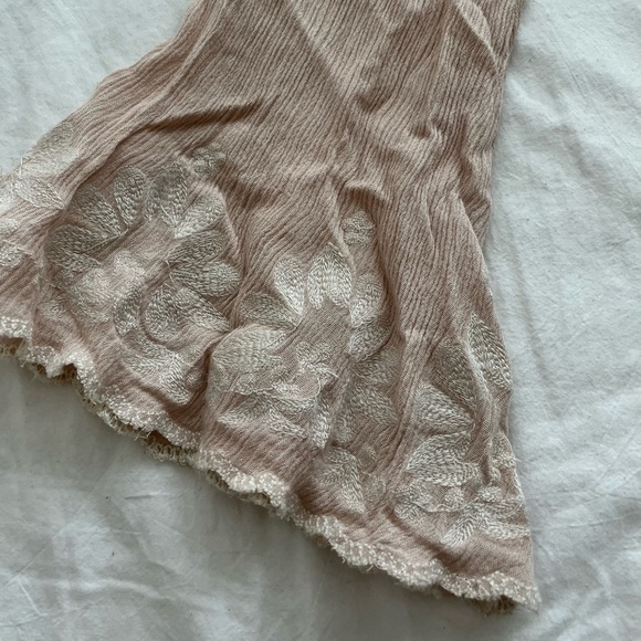 Pale Pink Button Down Long Sleeve with Bell Sleeves and Embroidery with Ties - Picture 4 of 7